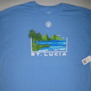 New St Lucia T-Shirt Royal Caribbean Cruise Ship Travel Blue Cotton Size Men 2XL